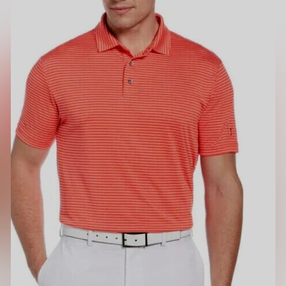 PGA TOUR Men's Firelight Red‎ Stripe GOLF SPORTY Performance Polo Shirt XXL